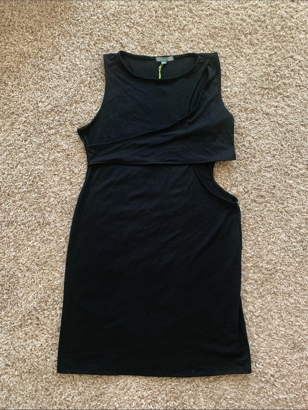 NWOT Women’s Good Luck Gem Black Cutout Sleeveless Bodycon Ribbed Mini Dress